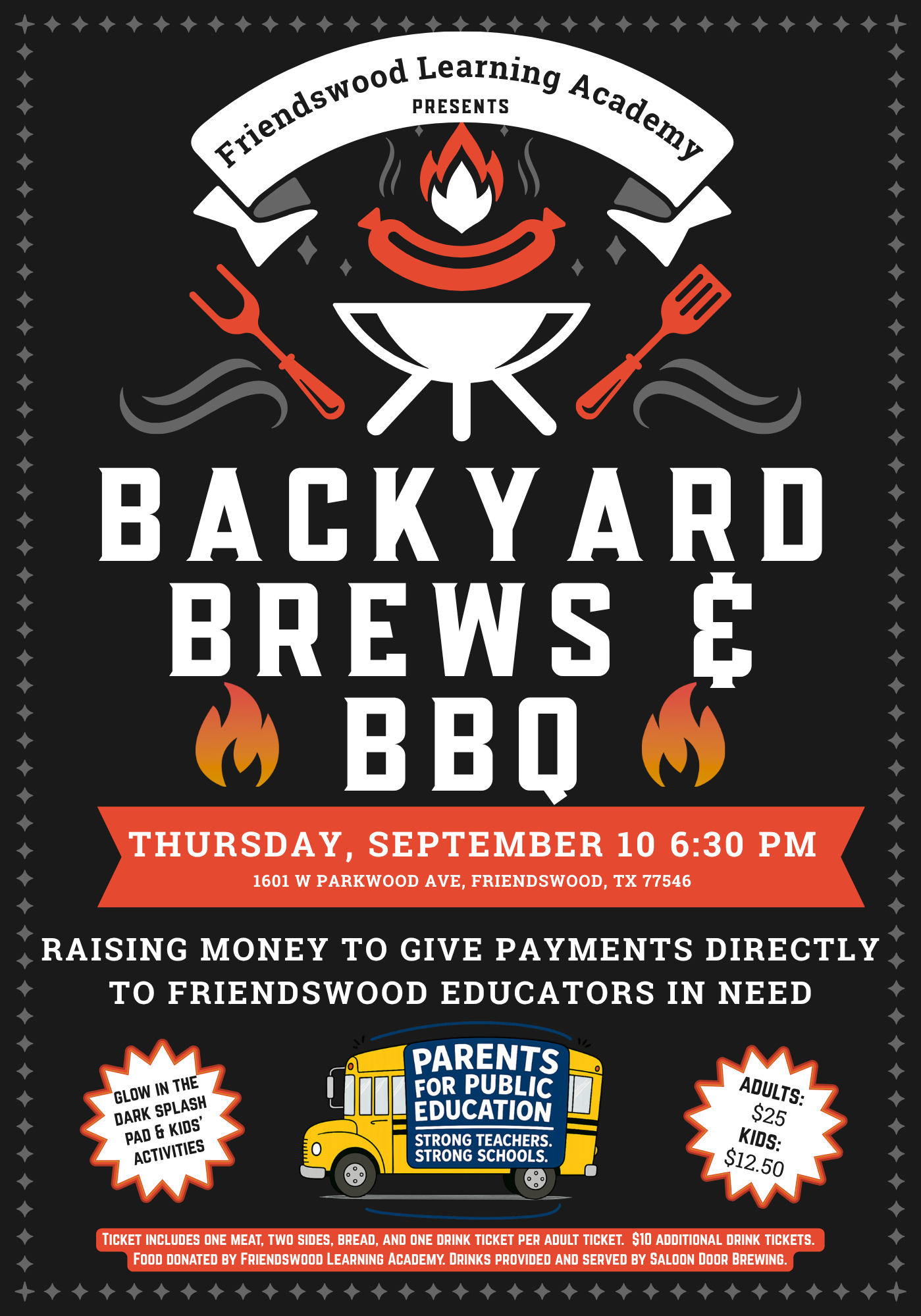 Blackyard brews and BBQ Thursday, September 10 6:30pm Friendswood ISD